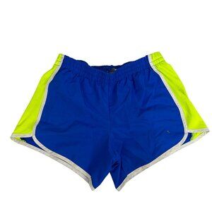 Danskin Now Womens Size S Athletic Running Shorts Blue Fire Acid Yellow Dri-Fit